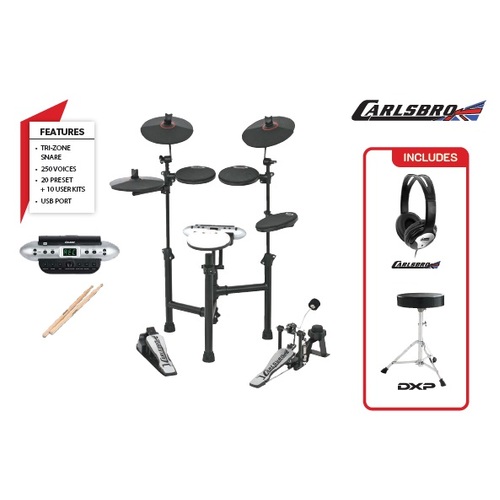 Carlsbro CSD130 Electronic Drum Kit with Stool and Headphones